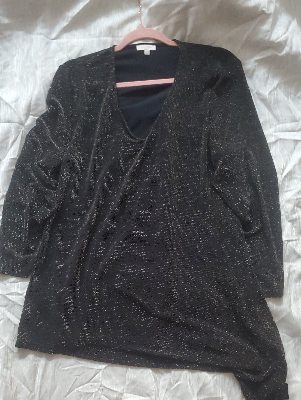 Metallic Black V-Neck Sweater with Subtle Shimmer